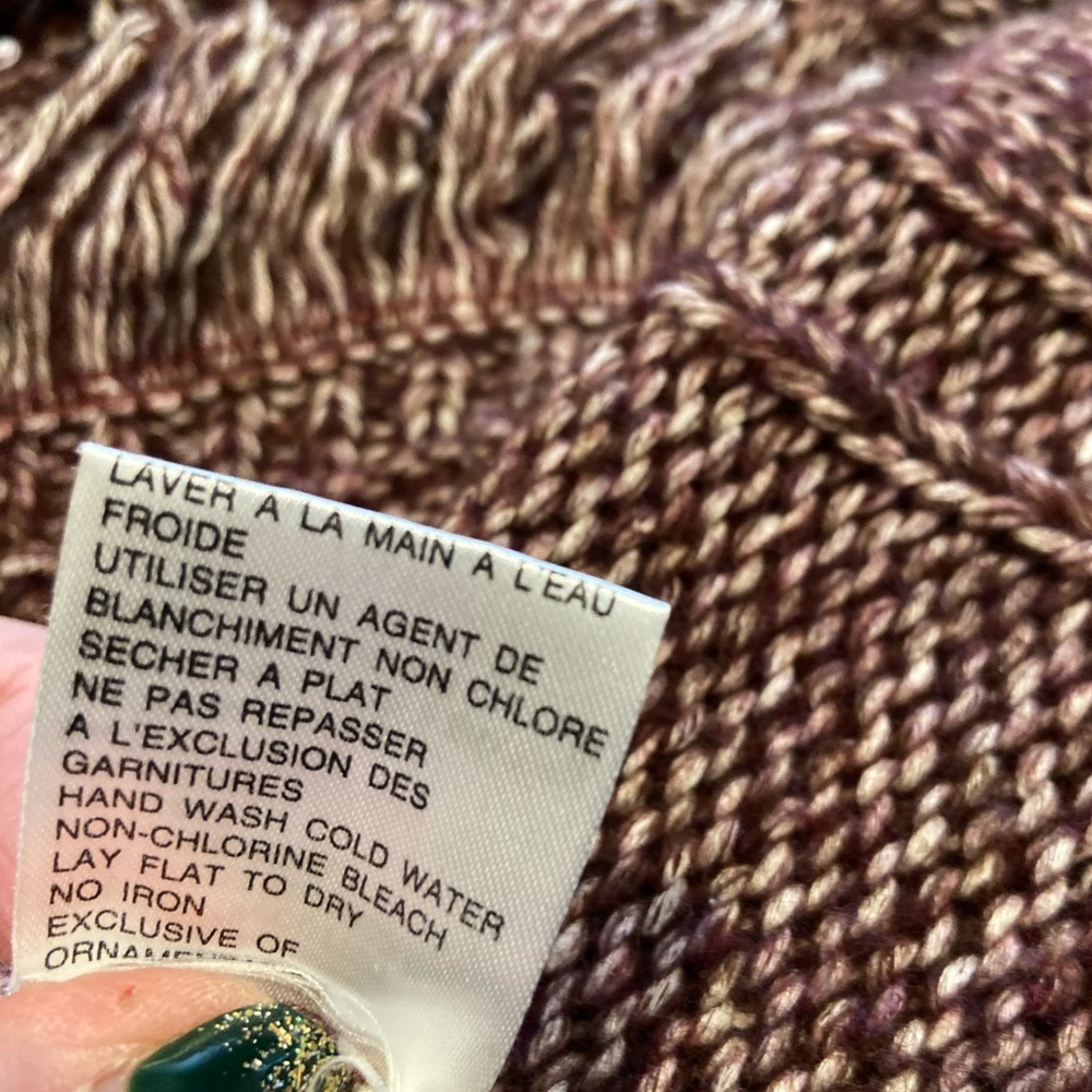 Tribal~Fringed~Cable Knit~Burgundy/Cream~Variegated~Sweater~Cardigan~Size TG/XL - Picture 16 of 16